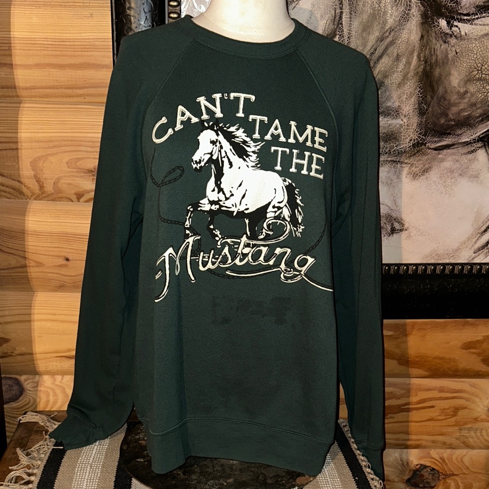 Dark Green 'Can't Tame The Mustang' Graphic Sweatshirt